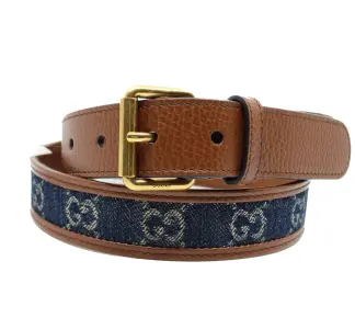 Cintura Gucci GG Monogramma Denim Pelle Marrone Donna